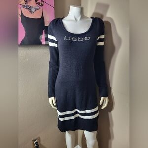 Bebe Cozy Soft Black White Rhinstone Dress Sz XL